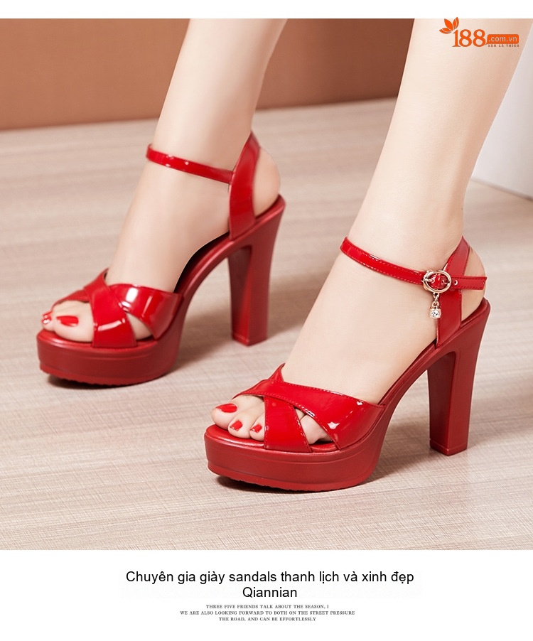 Giày Sandal Cao Gót Nữ Quai Chữ X Da Bóng Gót Cao 10cm Màu Đen, Đỏ, Trắng, Bạc... chi tiết 13