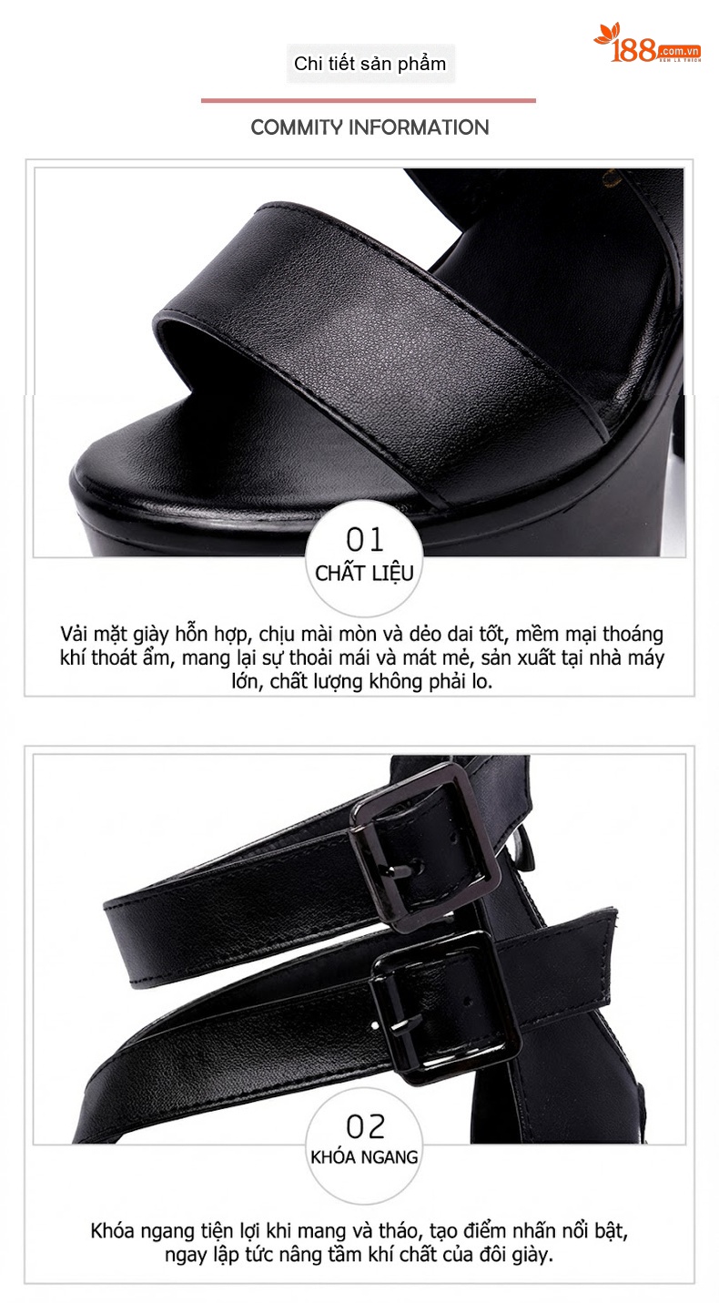 Giày Sandal Cao Gót Nữ Quai Chéo Đế Xuồng Gót Cao 10cm - 12cm Màu Đen chi tiết 4