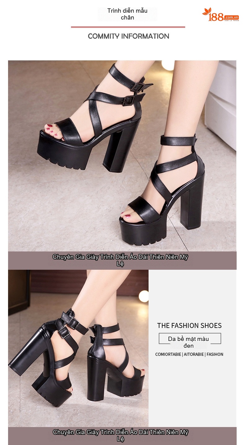 Giày Sandal Cao Gót Nữ Quai Chéo Đế Xuồng Gót Cao 10cm - 12cm Màu Đen chi tiết 7