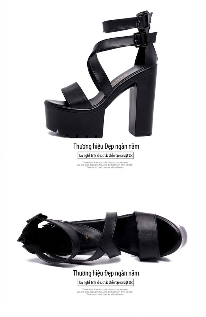 Giày Sandal Cao Gót Nữ Quai Chéo Đế Xuồng Gót Cao 10cm - 12cm Màu Đen chi tiết 12