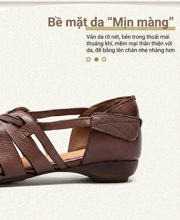 Dép Sandal Nữ Quai Dệt Hở Ngón Da Mềm Đế Cao 3cm - 4cm Màu Xám, Nâu chi tiết 2