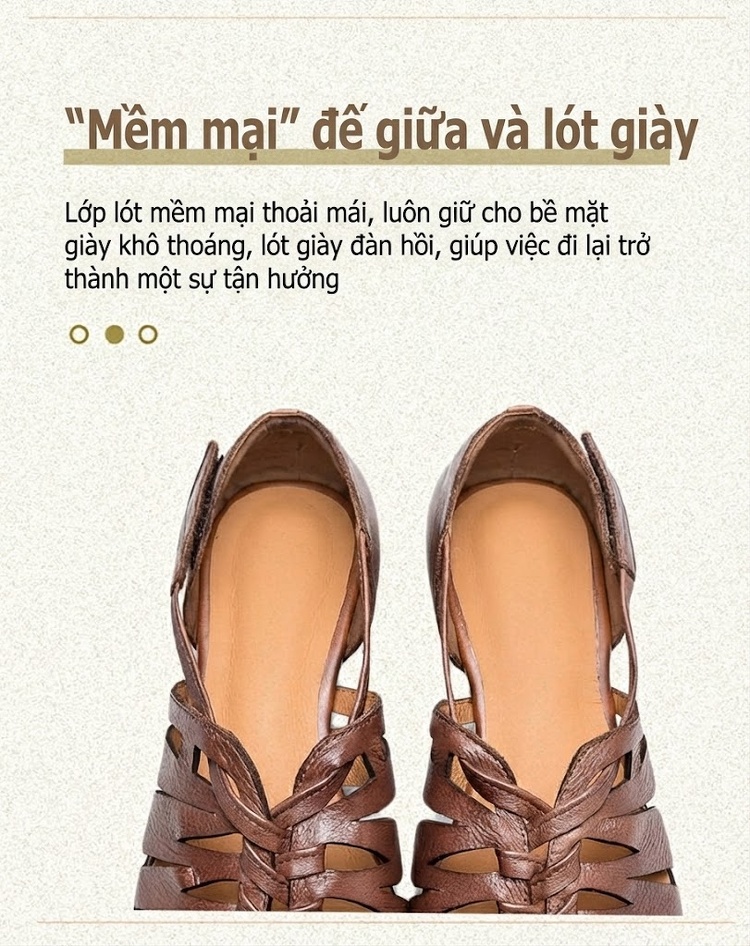 Dép Sandal Nữ Quai Dệt Hở Ngón Da Mềm Đế Cao 3cm - 4cm Màu Xám, Nâu chi tiết 5