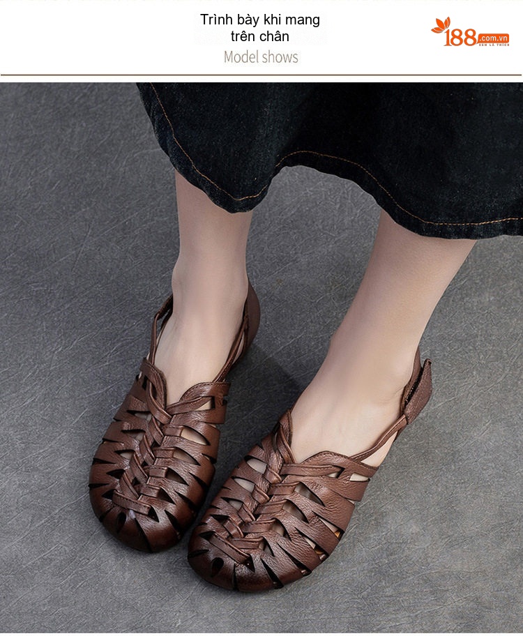 Dép Sandal Nữ Quai Dệt Hở Ngón Da Mềm Đế Cao 3cm - 4cm Màu Xám, Nâu chi tiết 6