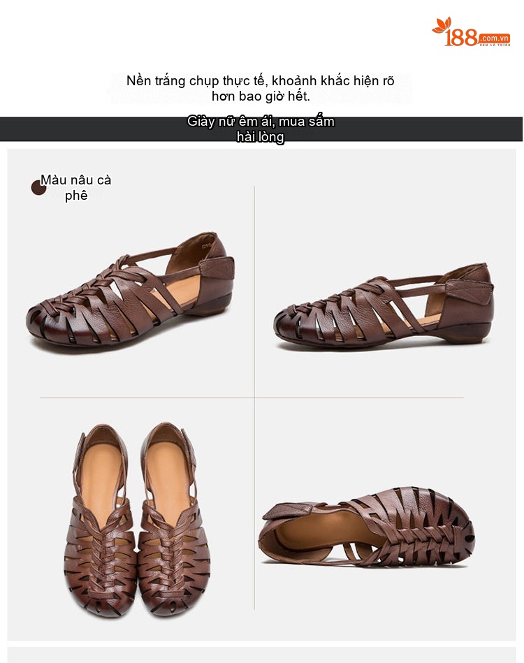 Dép Sandal Nữ Quai Dệt Hở Ngón Da Mềm Đế Cao 3cm - 4cm Màu Xám, Nâu chi tiết 15
