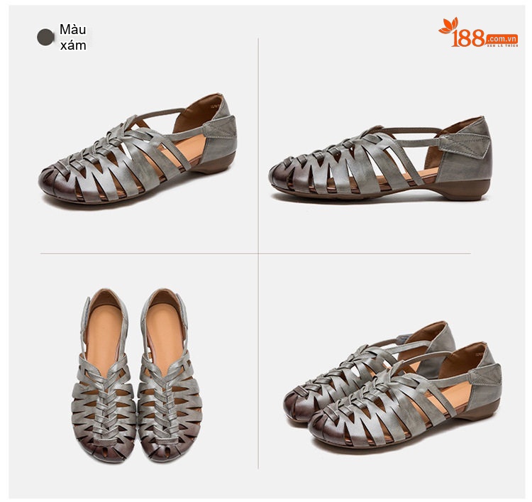 Dép Sandal Nữ Quai Dệt Hở Ngón Da Mềm Đế Cao 3cm - 4cm Màu Xám, Nâu chi tiết 16