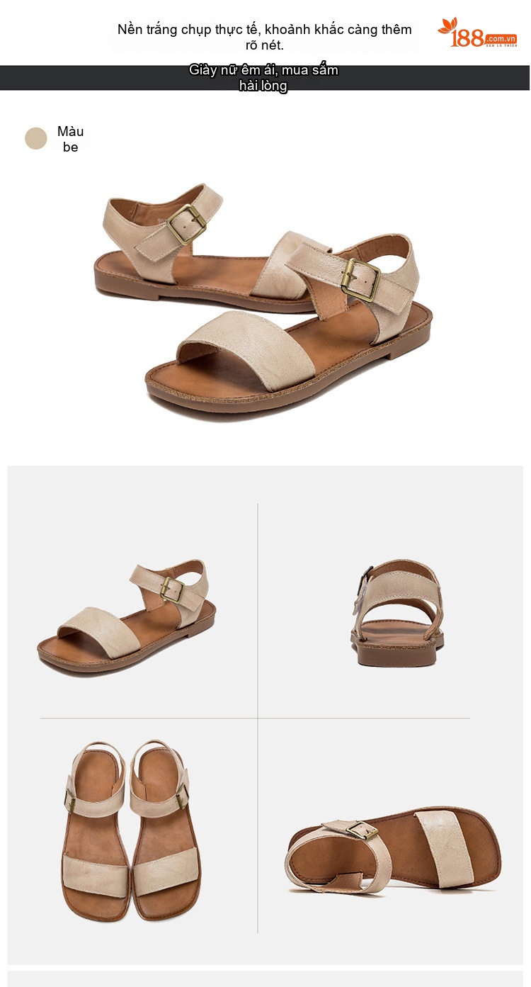 Dép Sandal Nữ Quai Ngang Khóa Cài Phong Cách La Mã Đế Cao 3cm - 4cm Màu Nâu, Xanh, Kem chi tiết 13