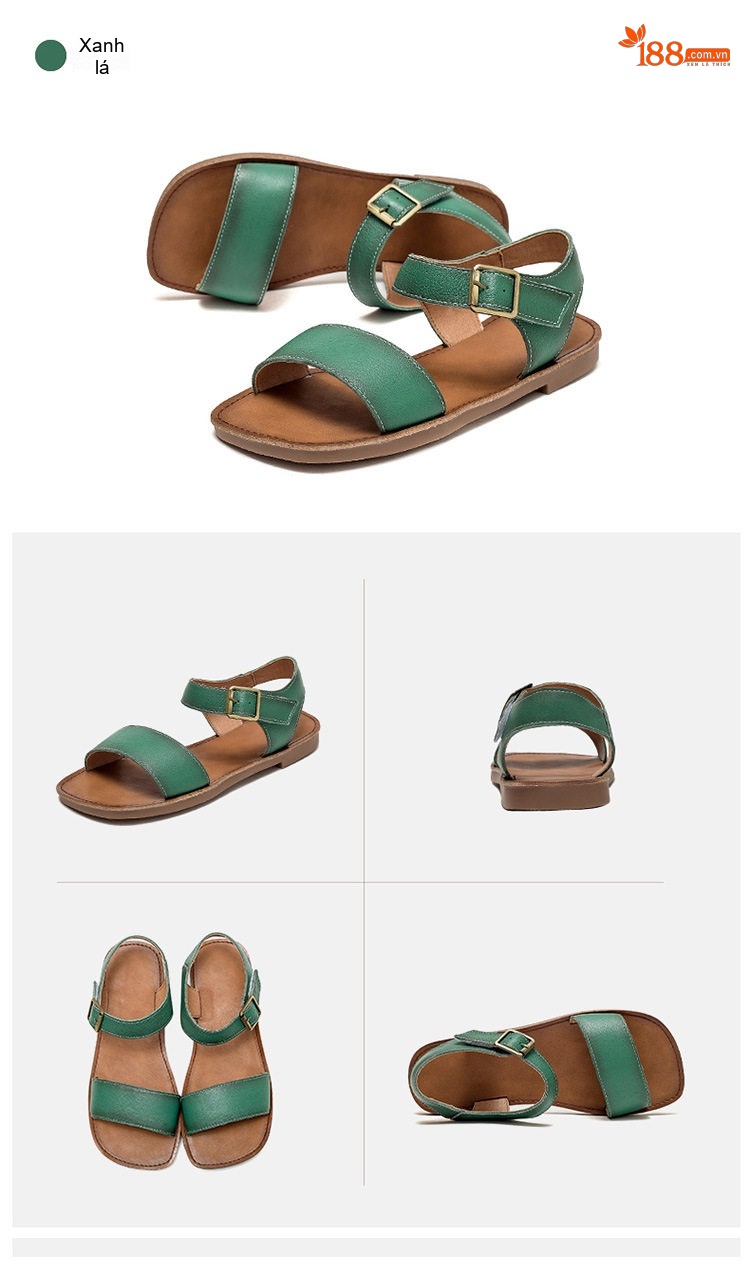Dép Sandal Nữ Quai Ngang Khóa Cài Phong Cách La Mã Đế Cao 3cm - 4cm Màu Nâu, Xanh, Kem chi tiết 14