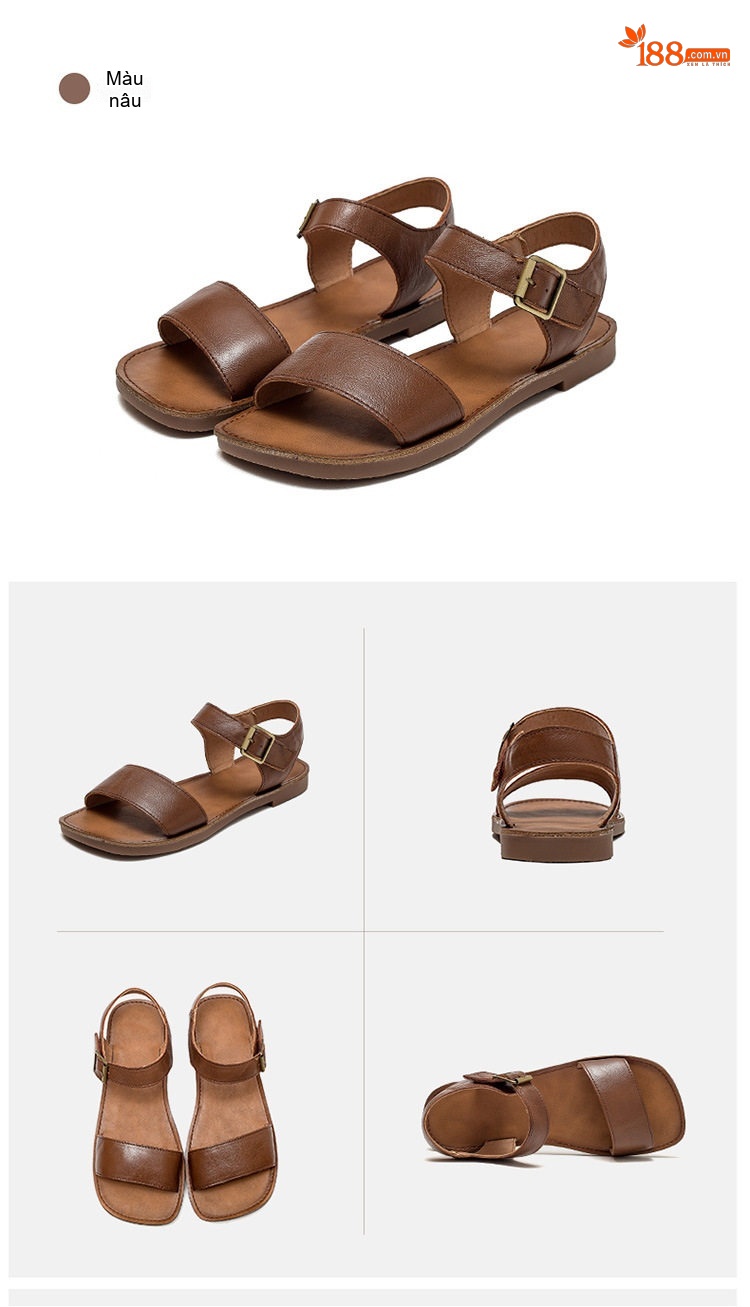 Dép Sandal Nữ Quai Ngang Khóa Cài Phong Cách La Mã Đế Cao 3cm - 4cm Màu Nâu, Xanh, Kem chi tiết 15