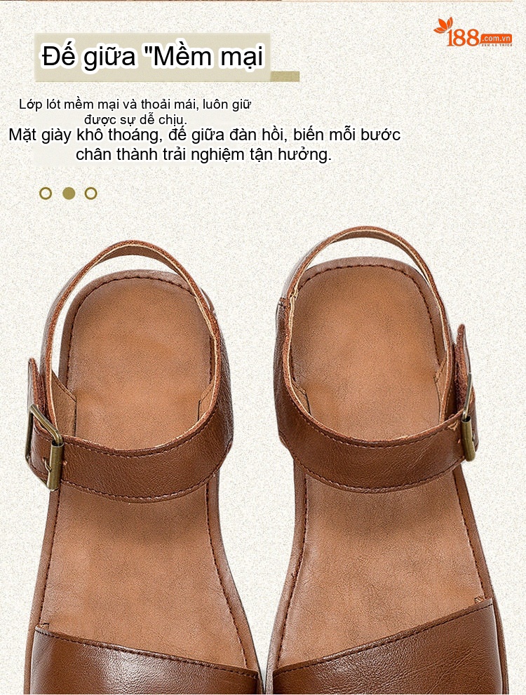 Dép Sandal Nữ Quai Ngang Khóa Cài Phong Cách La Mã Đế Cao 3cm - 4cm Màu Nâu, Xanh, Kem chi tiết 6