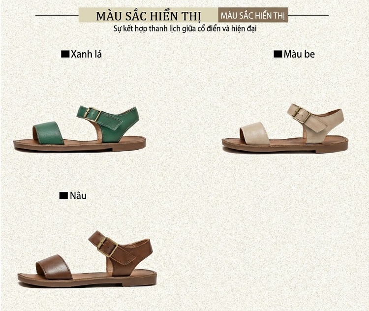 Dép Sandal Nữ Quai Ngang Khóa Cài Phong Cách La Mã Đế Cao 3cm - 4cm Màu Nâu, Xanh, Kem chi tiết 2