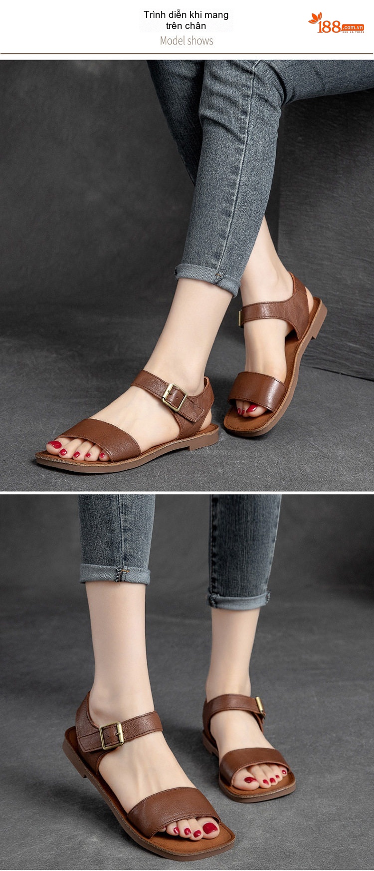 Dép Sandal Nữ Quai Ngang Khóa Cài Phong Cách La Mã Đế Cao 3cm - 4cm Màu Nâu, Xanh, Kem chi tiết 7