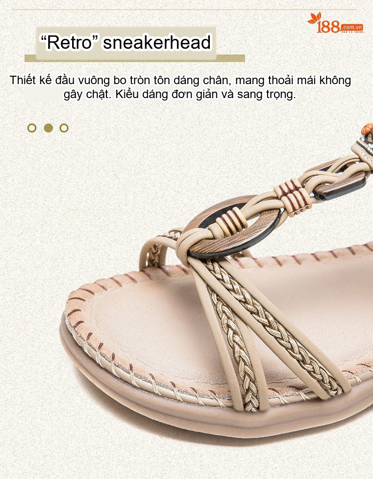 Dép Sandal Nữ Quai Dệt Phong Cách Bohemian Đế Cao 3cm - 4cm Màu Đen, Kem, Đỏ... chi tiết 3