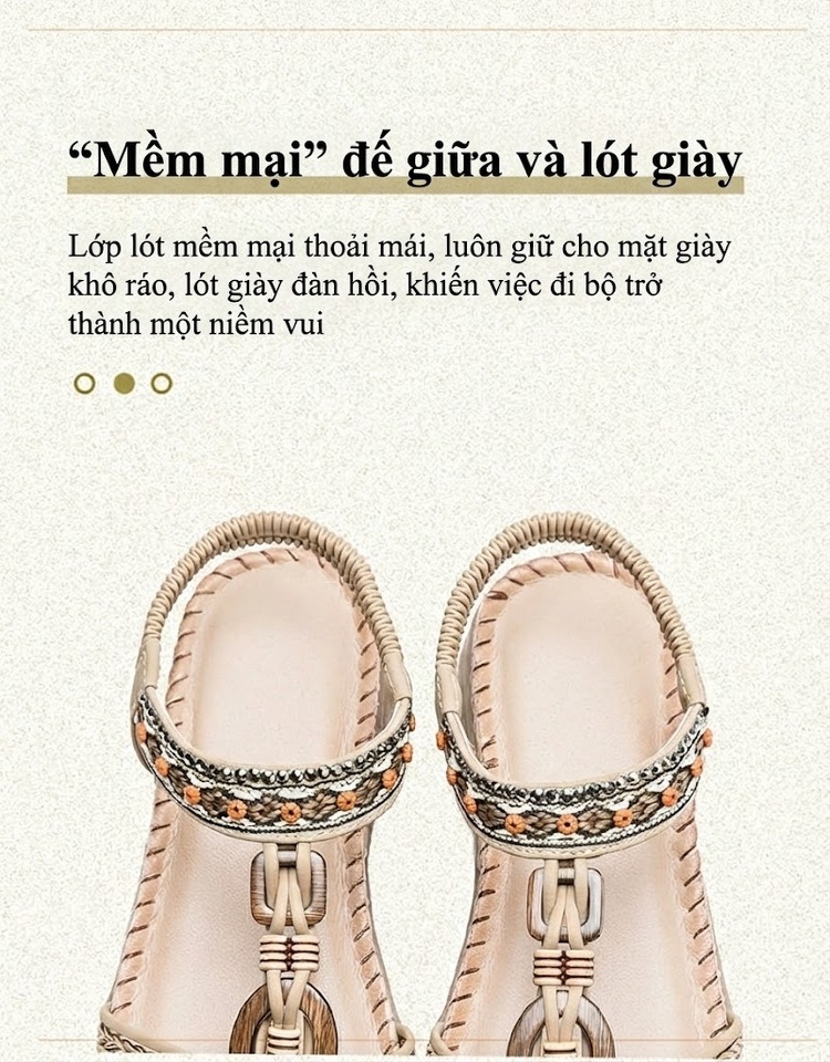Dép Sandal Nữ Quai Dệt Phong Cách Bohemian Đế Cao 3cm - 4cm Màu Đen, Kem, Đỏ... chi tiết 5