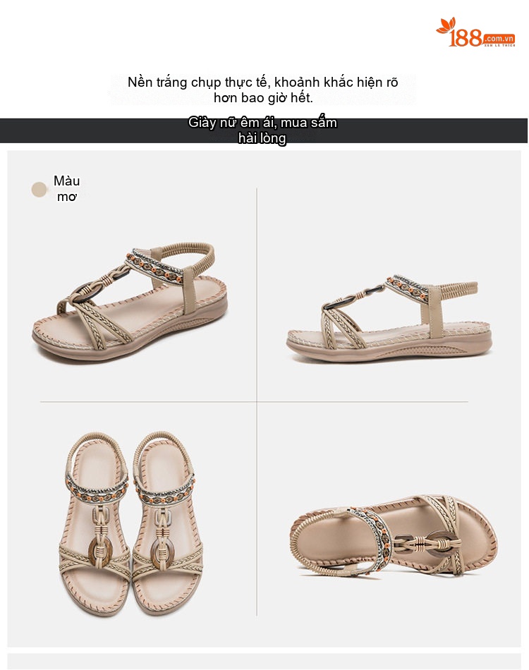 Dép Sandal Nữ Quai Dệt Phong Cách Bohemian Đế Cao 3cm - 4cm Màu Đen, Kem, Đỏ... chi tiết 16