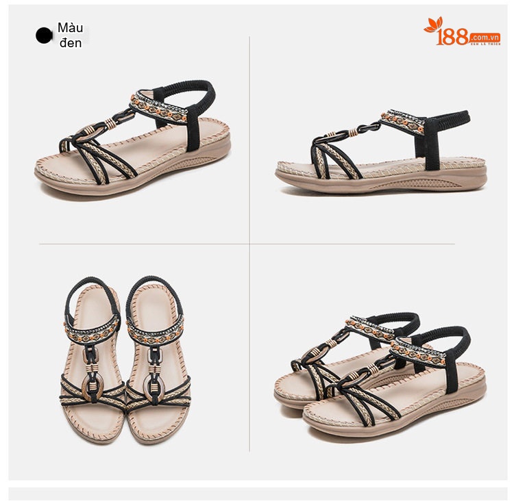 Dép Sandal Nữ Quai Dệt Phong Cách Bohemian Đế Cao 3cm - 4cm Màu Đen, Kem, Đỏ... chi tiết 17