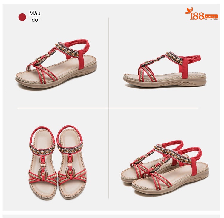 Dép Sandal Nữ Quai Dệt Phong Cách Bohemian Đế Cao 3cm - 4cm Màu Đen, Kem, Đỏ... chi tiết 18