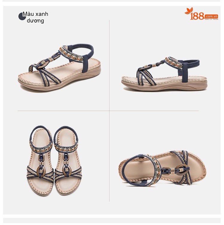 Dép Sandal Nữ Quai Dệt Phong Cách Bohemian Đế Cao 3cm - 4cm Màu Đen, Kem, Đỏ... chi tiết 19