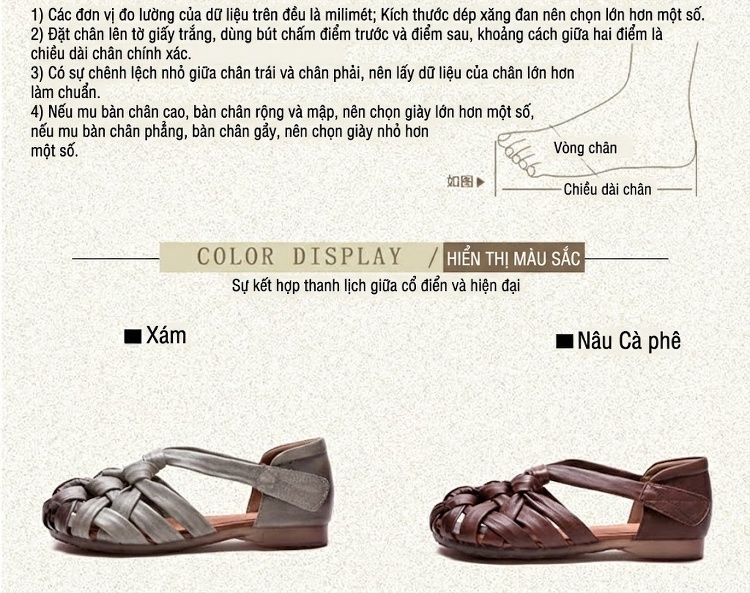Dép Sandal Nữ Bít Mũi Quai Dệt Đế Vuông Khóa Dán Đế Cao 3cm - 4cm Màu Nâu, Xám chi tiết 3