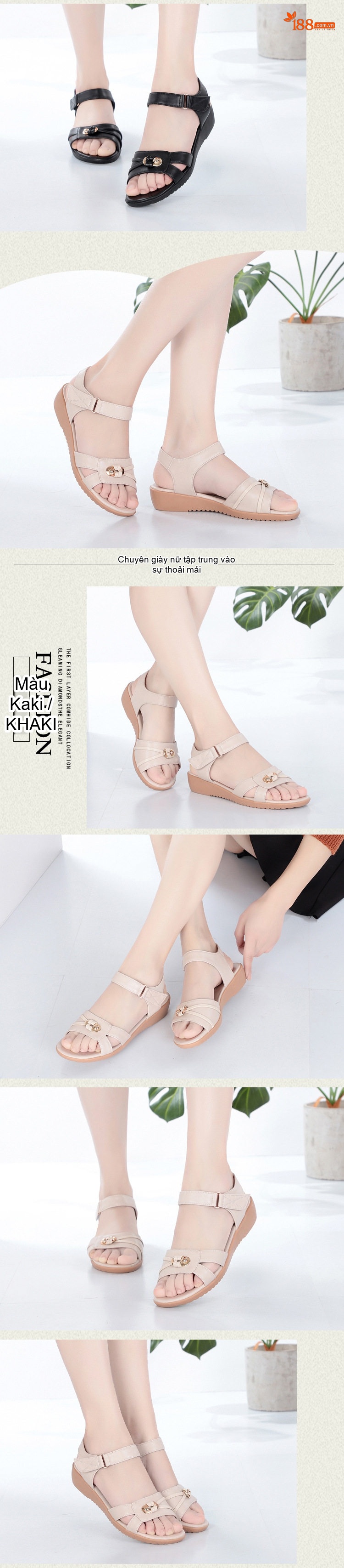 Dép Sandal Nữ Quai Ngang Mềm Mại Đế Cao 3cm - 4cm Màu Be, Nâu, Đen chi tiết 3