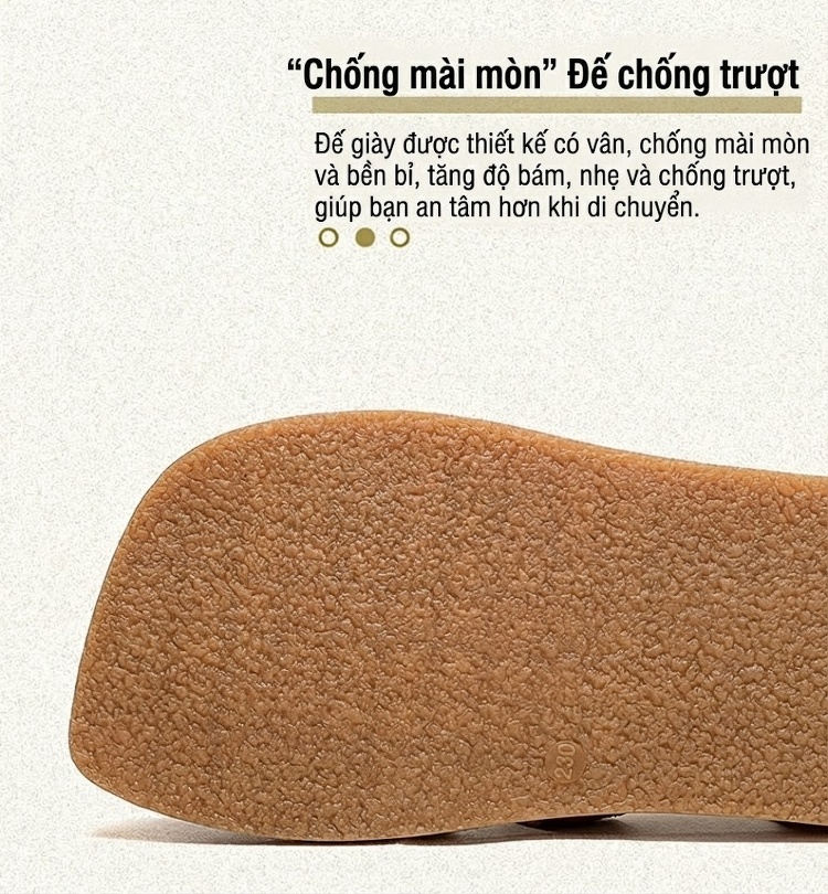 Dép Sandal Nữ Da Mờ Quai Dán Hở Ngón Đế Bệt Thoáng Khí Đế Cao 3cm - 4cm Màu Kem, Nâu, Vàng chi tiết 6
