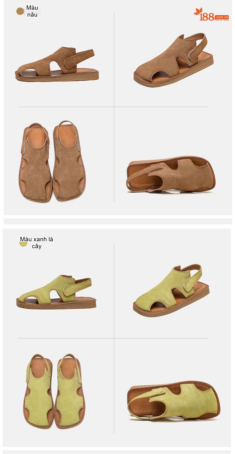 Dép Sandal Nữ Da Mờ Quai Dán Hở Ngón Đế Bệt Thoáng Khí Đế Cao 3cm - 4cm Màu Kem, Nâu, Vàng chi tiết 16