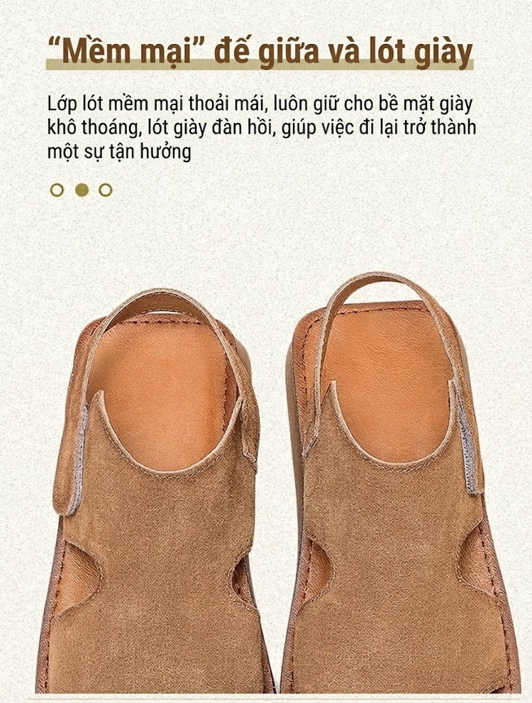 Dép Sandal Nữ Da Mờ Quai Dán Hở Ngón Đế Bệt Thoáng Khí Đế Cao 3cm - 4cm Màu Kem, Nâu, Vàng chi tiết 7