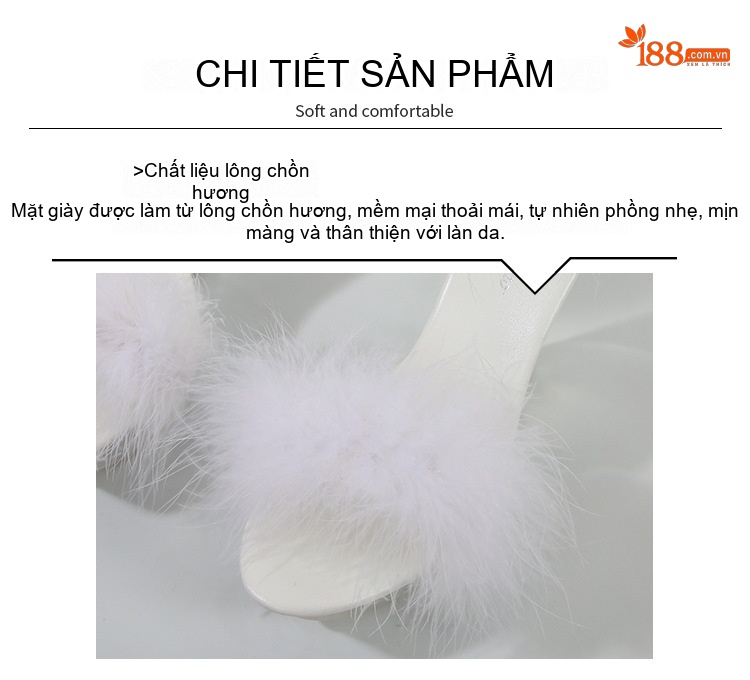 Giày Sandal Cao Gót Nữ Quai Ngang Đính Lông Gót Cao 10cm Màu Đen, Đỏ, Trắng, Hồng... chi tiết 3