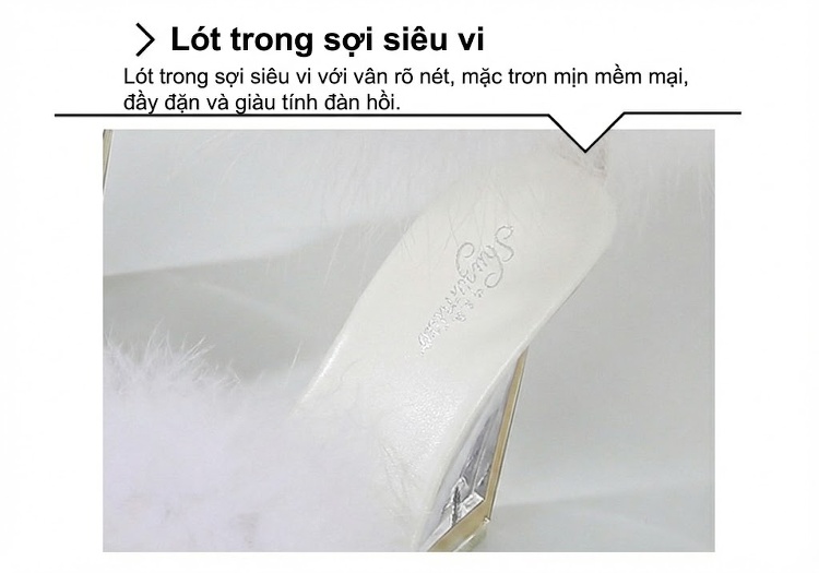 Giày Sandal Cao Gót Nữ Quai Ngang Đính Lông Gót Cao 10cm Màu Đen, Đỏ, Trắng, Hồng... chi tiết 4