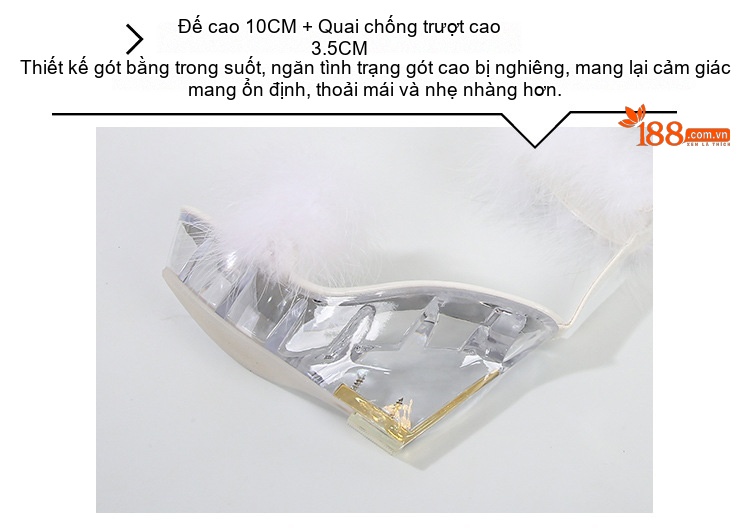 Giày Sandal Cao Gót Nữ Quai Ngang Đính Lông Gót Cao 10cm Màu Đen, Đỏ, Trắng, Hồng... chi tiết 5