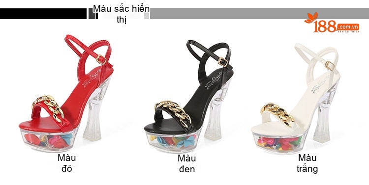 Giày Sandal Cao Gót Nữ Quai Mảnh Da Bóng Gót Cao 10cm - 12cm Màu Đen, Đỏ, Trắng... chi tiết 1