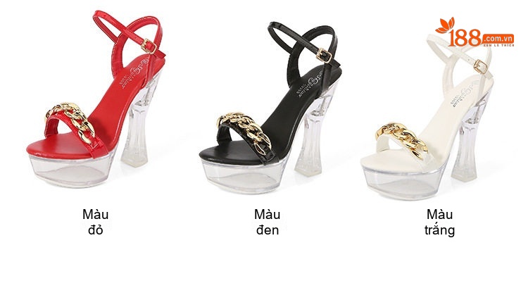 Giày Sandal Cao Gót Nữ Quai Mảnh Da Bóng Gót Cao 10cm - 12cm Màu Đen, Đỏ, Trắng... chi tiết 2