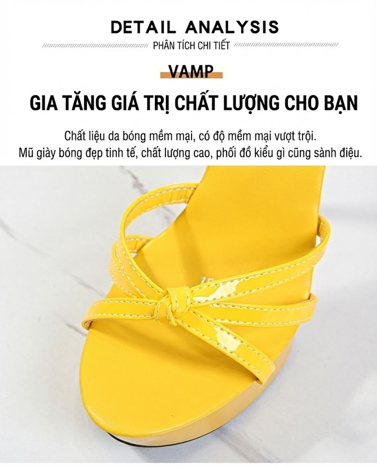 Giày Sandal Cao Gót Nữ Quai Mảnh Gót Nhọn Da Bóng Gót Cao 12cm Màu Đen, Đỏ, Vàng, Bạc... chi tiết 4