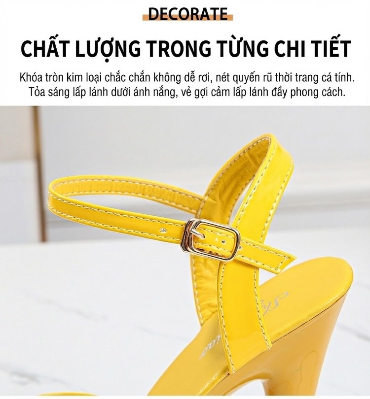 Giày Sandal Cao Gót Nữ Quai Mảnh Gót Nhọn Da Bóng Gót Cao 12cm Màu Đen, Đỏ, Vàng, Bạc... chi tiết 21