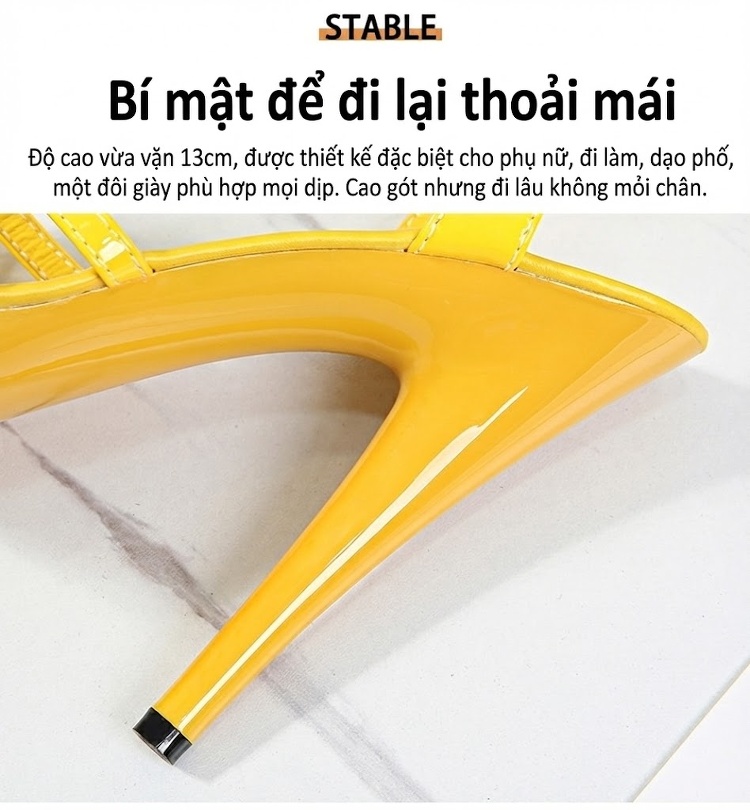Giày Sandal Cao Gót Nữ Quai Mảnh Gót Nhọn Da Bóng Gót Cao 12cm Màu Đen, Đỏ, Vàng, Bạc... chi tiết 22
