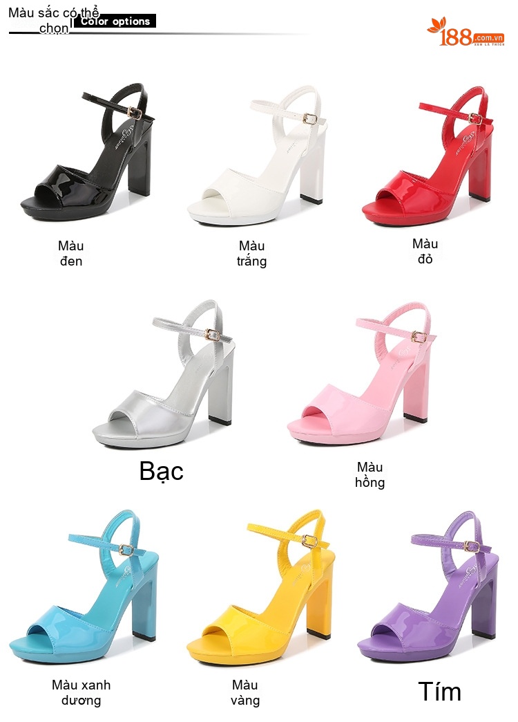 Giày Sandal Cao Gót Nữ Quai Mảnh Đế Xuồng Da Bóng Gót Cao 11cm Màu Đen, Đỏ, Bạc, Trắng... chi tiết 2