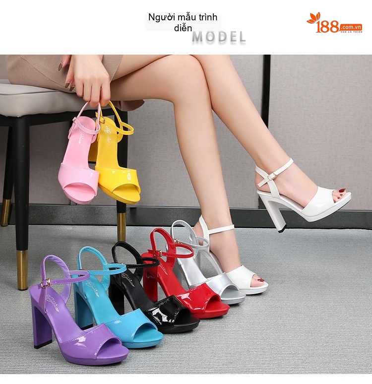 Giày Sandal Cao Gót Nữ Quai Mảnh Đế Xuồng Da Bóng Gót Cao 11cm Màu Đen, Đỏ, Bạc, Trắng... chi tiết 8