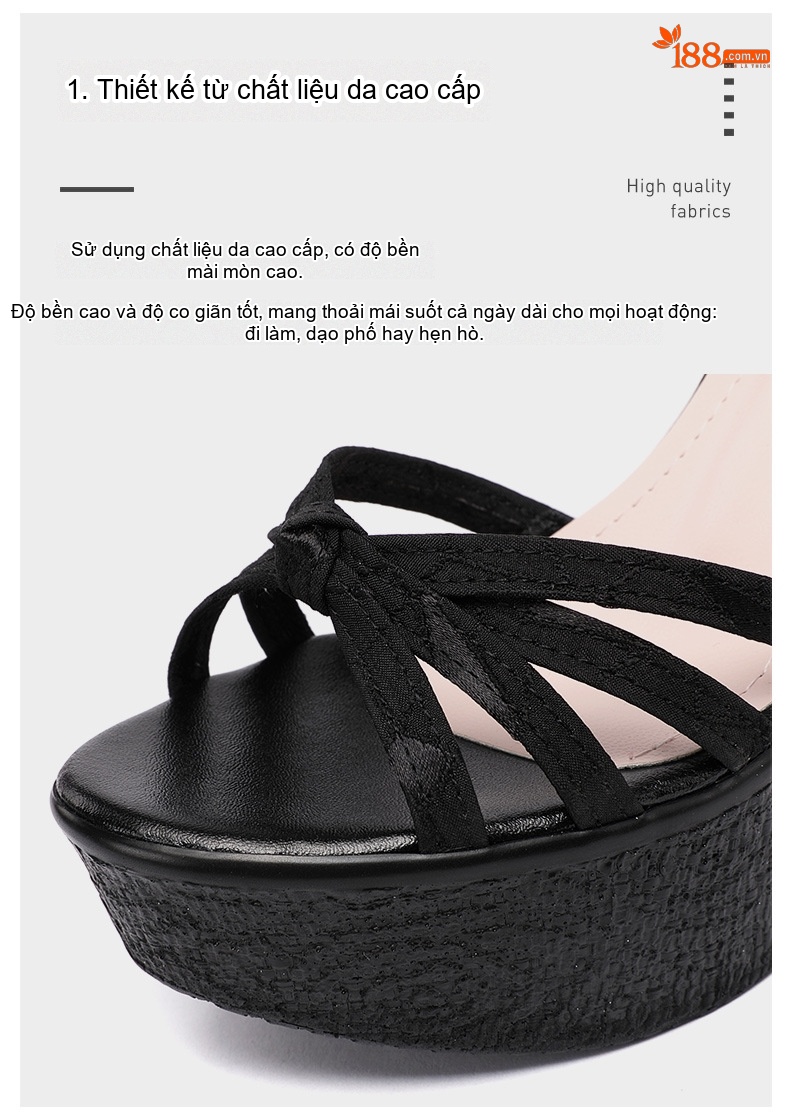 Giày Sandal Cao Gót Nữ Đế Xuồng Quai Ngang Gót Cao 11cm Màu Đen, Vàng, Xanh Lá chi tiết 5