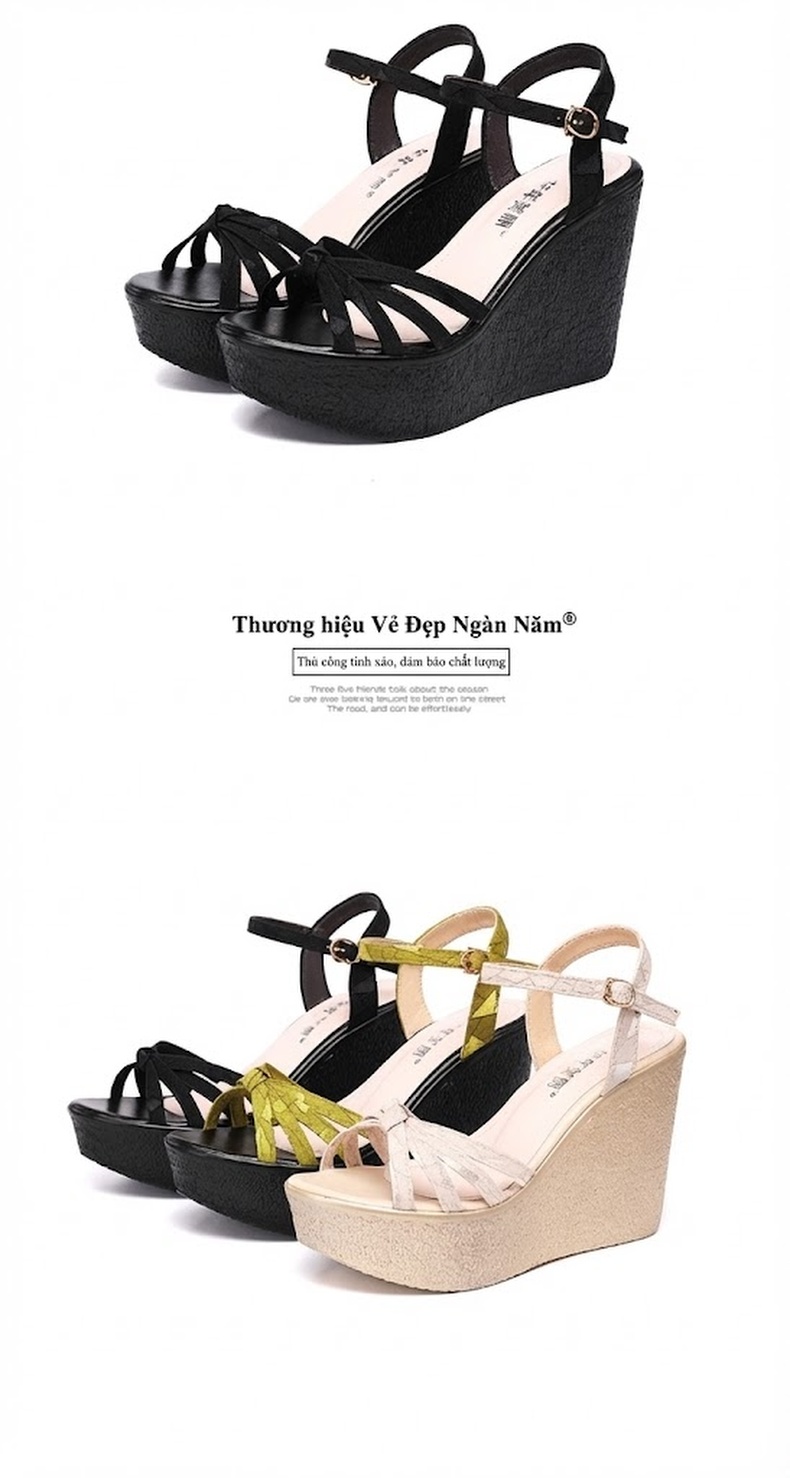 Giày Sandal Cao Gót Nữ Đế Xuồng Quai Ngang Gót Cao 11cm Màu Đen, Vàng, Xanh Lá chi tiết 17