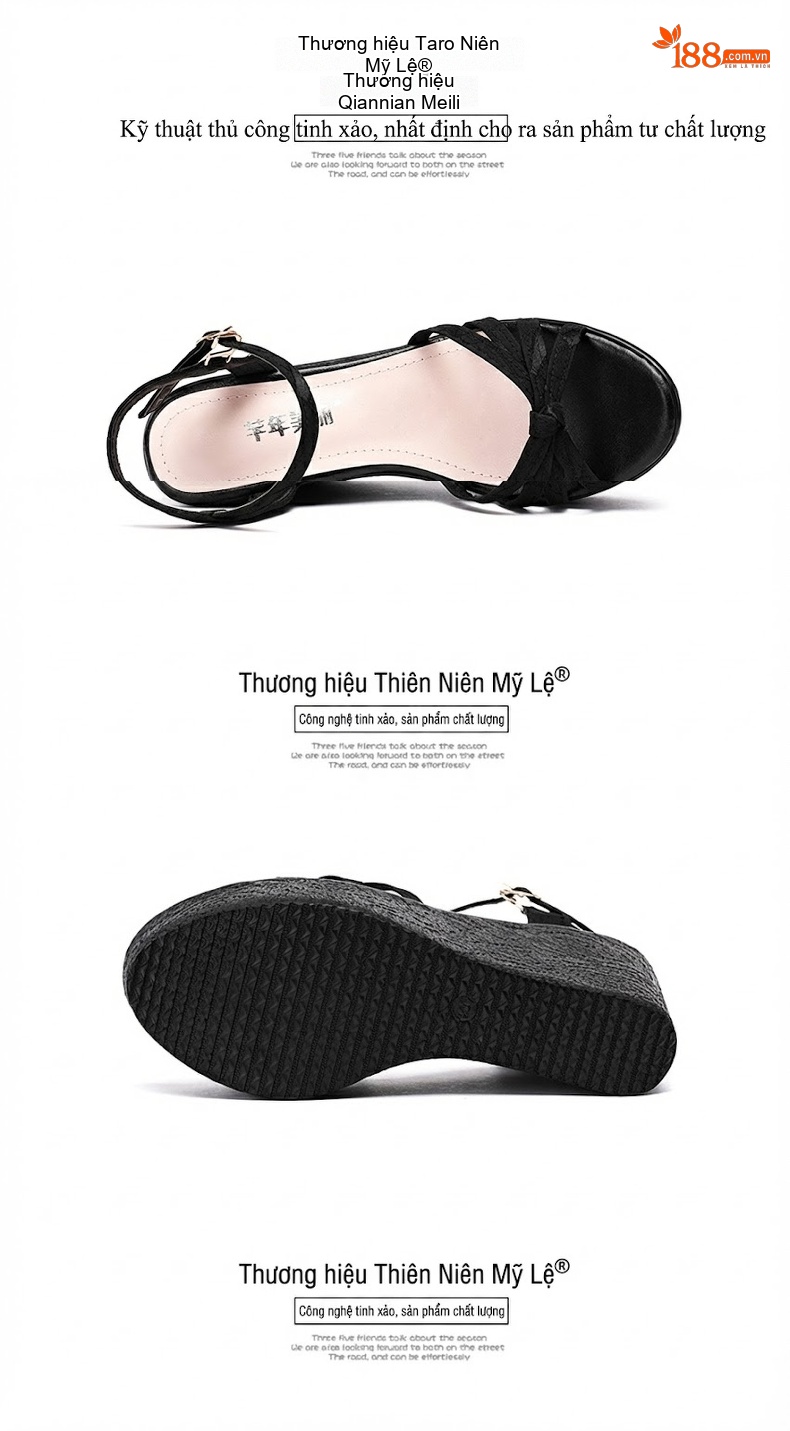 Giày Sandal Cao Gót Nữ Đế Xuồng Quai Ngang Gót Cao 11cm Màu Đen, Vàng, Xanh Lá chi tiết 16