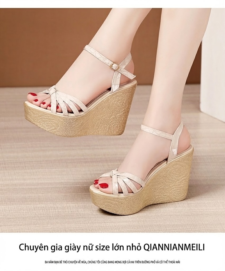Giày Sandal Cao Gót Nữ Đế Xuồng Quai Ngang Gót Cao 11cm Màu Đen, Vàng, Xanh Lá chi tiết 13