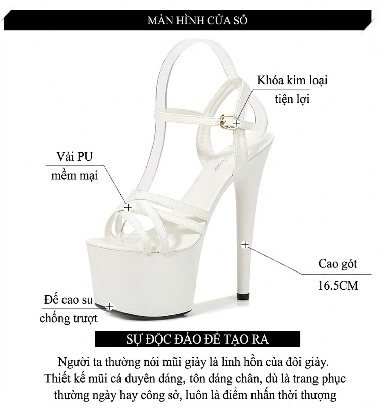 Giày Sandal Cao Gót Nữ Quai Chéo Da Bóng Gót Cao 10cm - 12cm Màu Đen, Đỏ, Trắng, Hồng... chi tiết 2