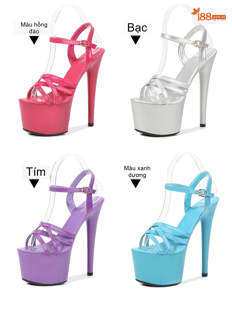 Giày Sandal Cao Gót Nữ Quai Chéo Da Bóng Gót Cao 10cm - 12cm Màu Đen, Đỏ, Trắng, Hồng... chi tiết 4