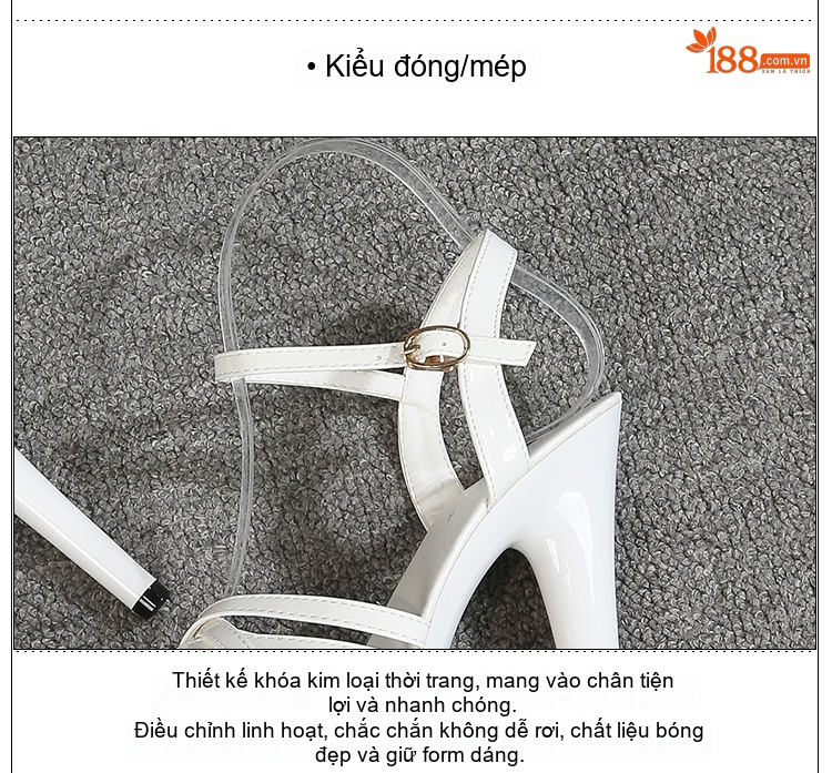 Giày Sandal Cao Gót Nữ Quai Chéo Da Bóng Gót Cao 10cm - 12cm Màu Đen, Đỏ, Trắng, Hồng... chi tiết 7
