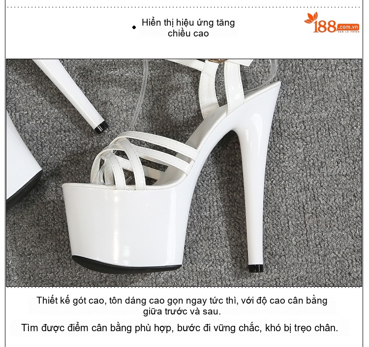 Giày Sandal Cao Gót Nữ Quai Chéo Da Bóng Gót Cao 10cm - 12cm Màu Đen, Đỏ, Trắng, Hồng... chi tiết 8
