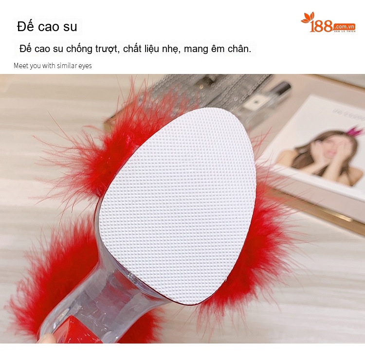 Giày Sandal Cao Gót Nữ Quai Ngang Đế Xuồng Lông Vũ Gót Cao 17cm Màu Đen, Đỏ, Hồng, Trắng chi tiết 6