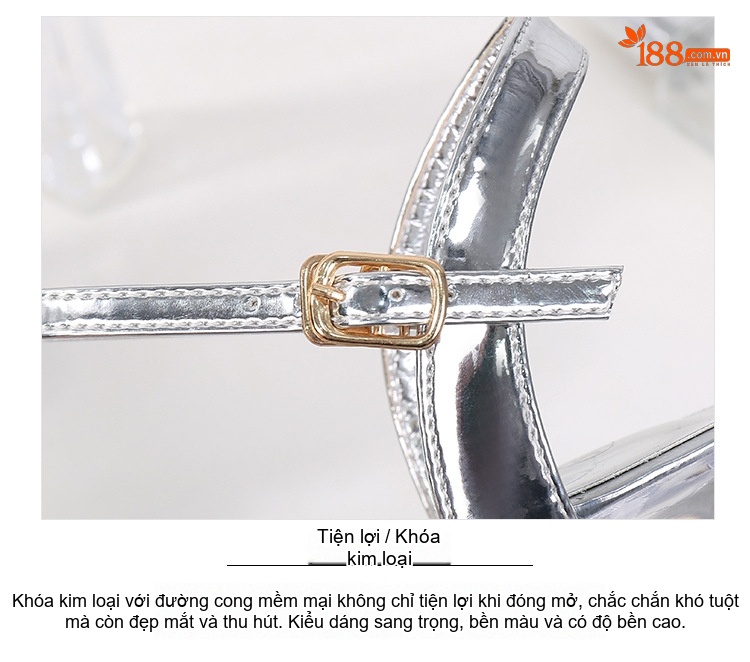 Giày Sandal Cao Gót Nữ Quai Mảnh Hở Ngón Đế Xuồng Trong Suốt Gót Cao 10cm - 12cm Màu Đen, Bạc chi tiết 12