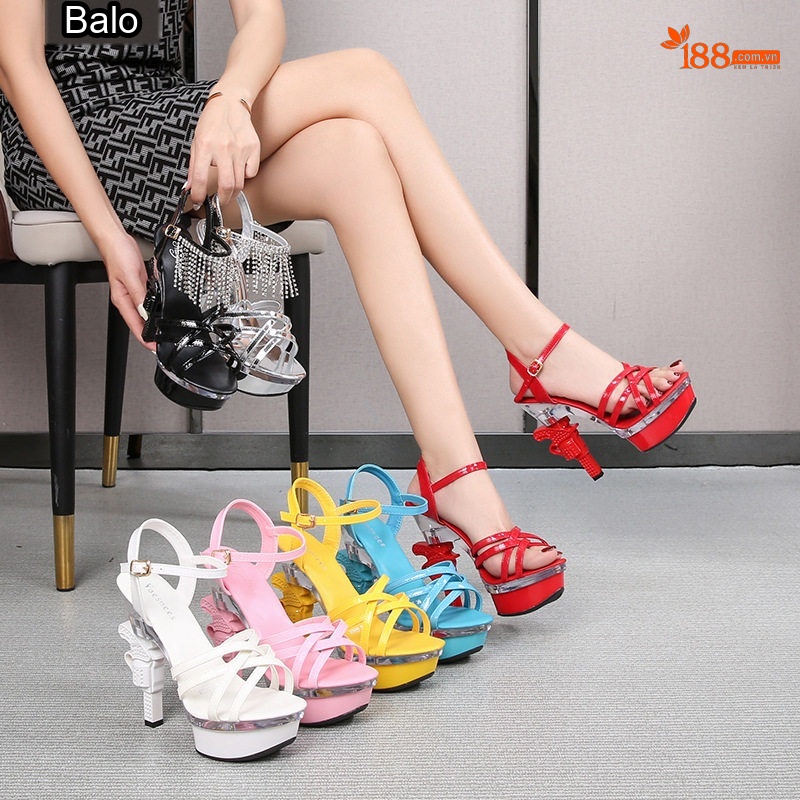 Giày Sandal Cao Gót Nữ Quai Chéo Đế Xuồng Gót Súng Đính Đá Gót Cao 10cm - 12cm Màu Đen, Đỏ, Hồng, Vàng...