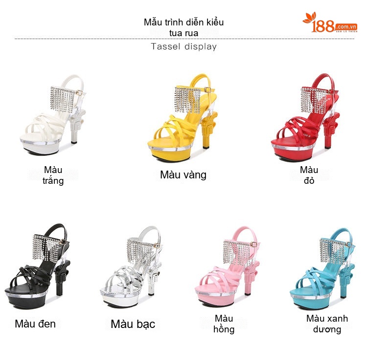 Giày Sandal Cao Gót Nữ Quai Chéo Đế Xuồng Gót Súng Đính Đá Gót Cao 10cm - 12cm Màu Đen, Đỏ, Hồng, Vàng... chi tiết 3