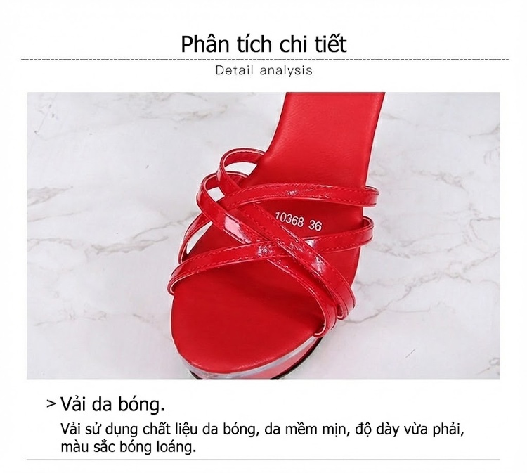 Giày Sandal Cao Gót Nữ Quai Chéo Đế Xuồng Gót Súng Đính Đá Gót Cao 10cm - 12cm Màu Đen, Đỏ, Hồng, Vàng... chi tiết 6