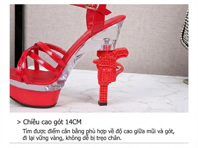 Giày Sandal Cao Gót Nữ Quai Chéo Đế Xuồng Gót Súng Đính Đá Gót Cao 10cm - 12cm Màu Đen, Đỏ, Hồng, Vàng... chi tiết 8